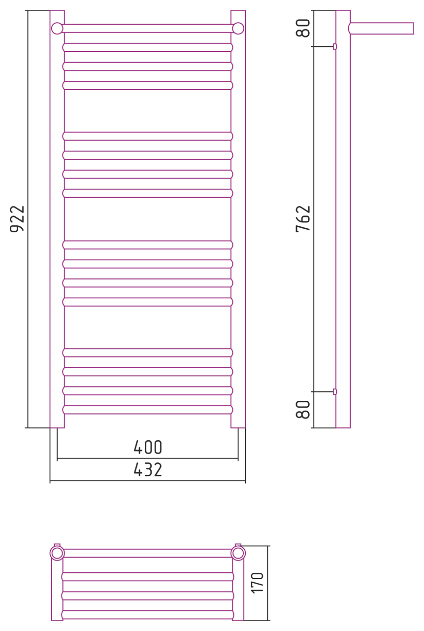 Полотенцесушитель комбинированный Сунержа Богема-ПРОФИ с 1 полкой 1000x400. 00-5103-1040