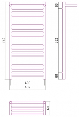 Полотенцесушитель комбинированный Сунержа Богема-ПРОФИ с 1 полкой 1000x400. 00-5103-1040